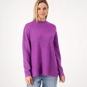 LOGO by Lori Goldstein Mock-Neck Long Sleeve Sweater - Berry (M) a565482